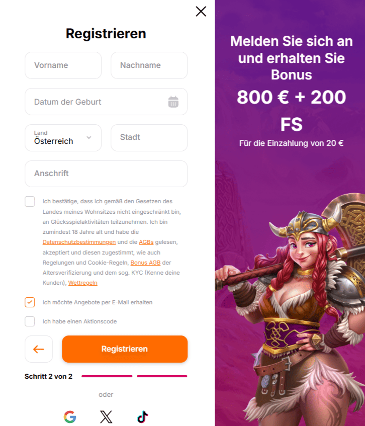Persönliche Daten bei der Anmeldung im HitnSpin Casino – Name, Adresse, Geburtsdatum