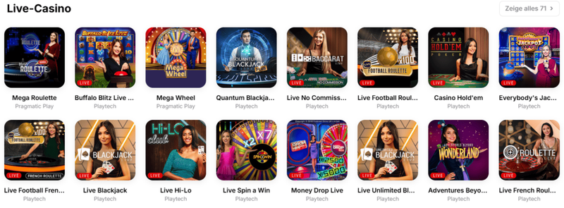 Live Casino Spiele bei HitnSpin – Blackjack, Roulette, Baccarat und Spielshows mit echten Dealern